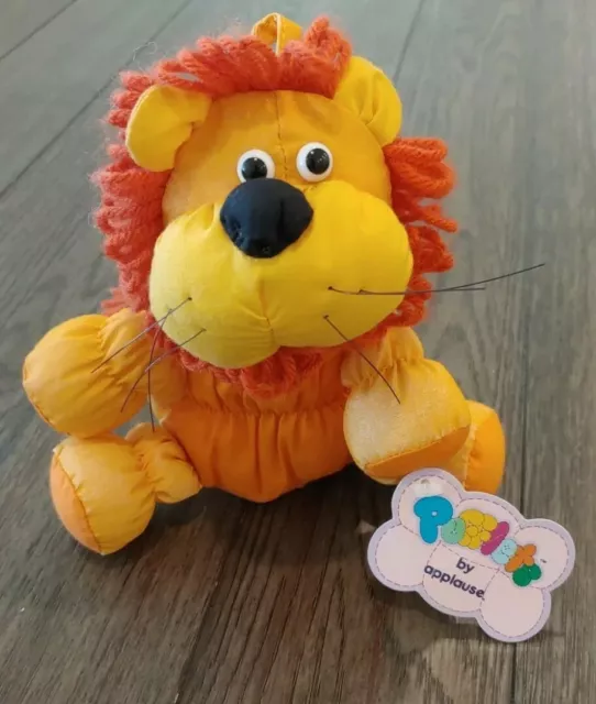 Vintage 1986 NEW w/ TAGS Pufflets by Applause 8" Orange Lion Nylon Stuffed Plush