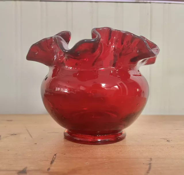 Vintage Fenton Ruby Rose Bowl Ruffled Top