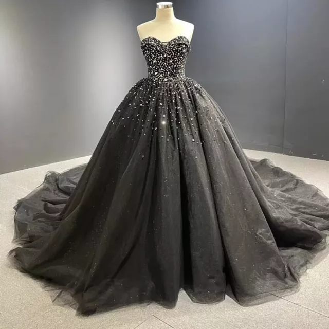 Beaded Black Quinceanera Dresses Sweetheart Sweet 15 16 Prom Party Ball Gowns