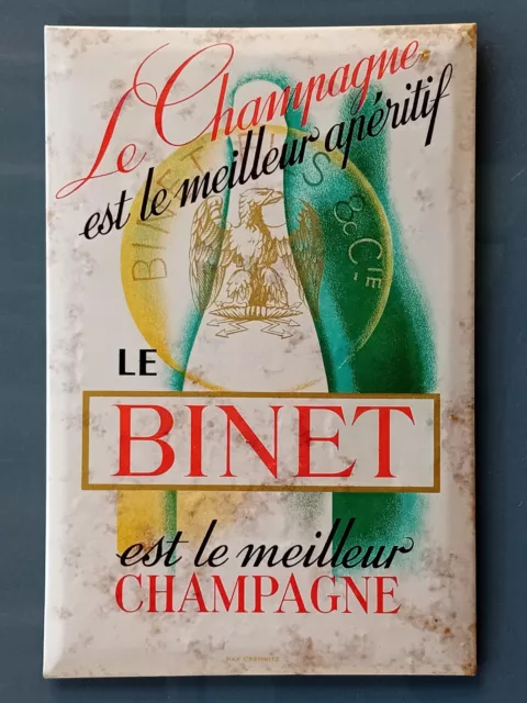 Ancienne plaque Glassoïd publicitaire Champagne BINET à Reims - AIGLE bistro PLV