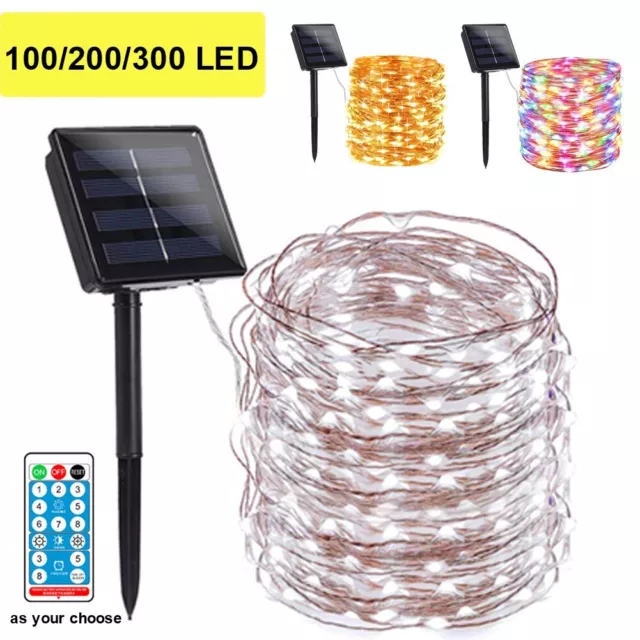 100/300 LED Solar Fairy String Light Copper Wire Outdoor Waterproof Garden Decor