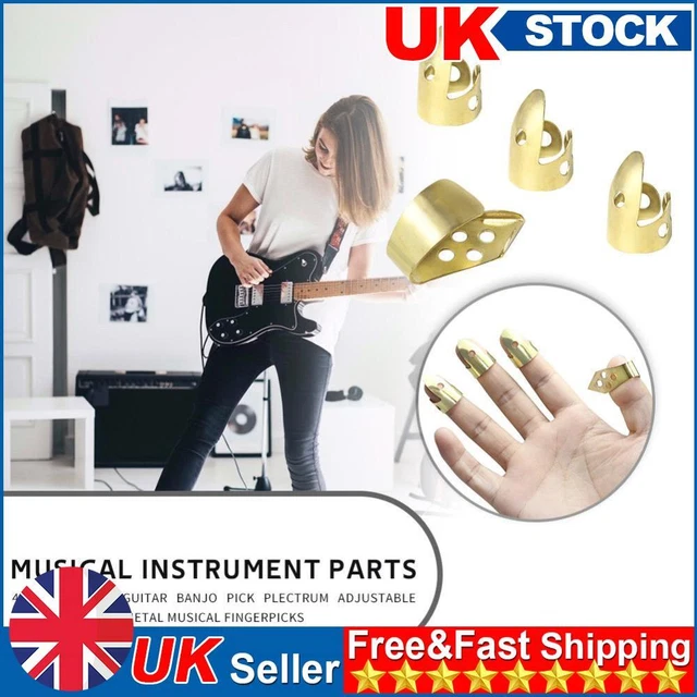 Adjustable 3 Finger Picks + 1 Thumb Pick Acoustic Guitar Banjo Pick (Gold)