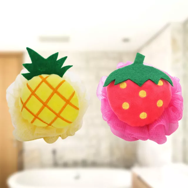 2pcs Colors Fruit Shaped Bath Ball Mesh Sponge Mesh Pouf Shower Ball