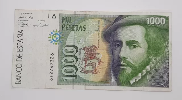 1992 / Banco De España, Spain - 1000 Pesetas Banknote, Serial No. 6F 2747326