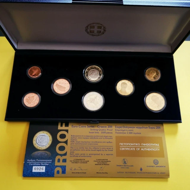 Rare Coffret BE PROOF GRECE 2011 8 Pièces Euro avec Certificat d'Authenticité