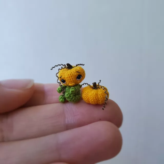 Miniature crochet pumpkin. Dollhouse tiny decor Halloween. Doll pet. Microtoysby