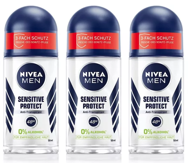 ✅ Nivea Men Sensitive Protect Deo Roller Roll on Anti-Transpirant 48h 3 x 50ml ✅