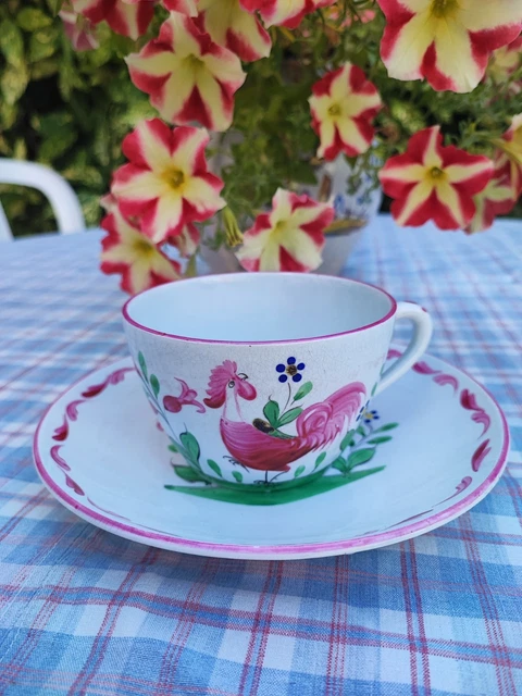 Tasse Ancienne K&G Lunéville Porcelaine - Motif Rose Jardin, Fleur, Oiseau - Vintage