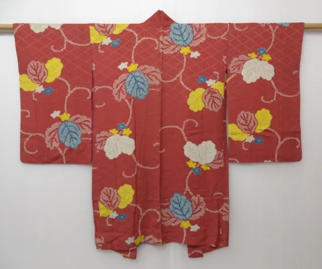 1006T03z630 Vintage Japanese Kimono Silk HAORI Pink-Brown Paulownia