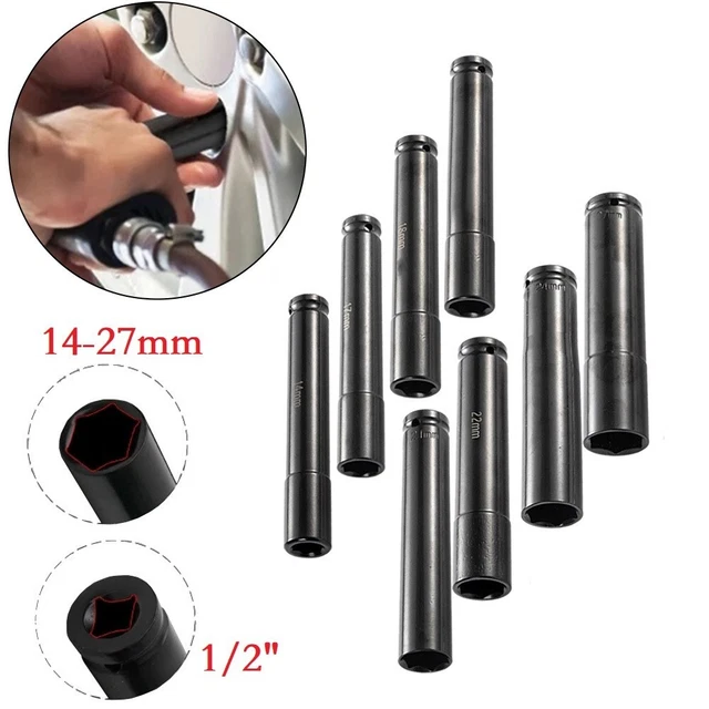 Prese Ad Impatto Extra Lunghe QUARKZMAN 15mm - 2 Pezzi, Parete Sottile, 6 Punti, 1/2" Per Chiavi Dinamometriche, Acciaio CR-V Fosfatato