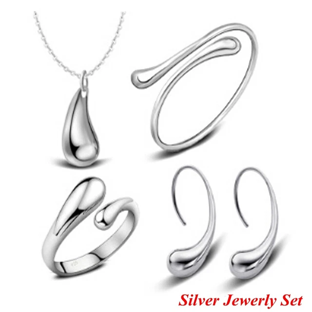 verlobung silber ring halskette ohrringe öffne es träne armband schmuck - set
