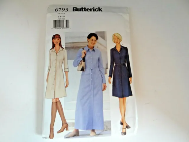 Butterick 6793 Size 6 8 10 Shirt Waist Belted Button Dress Sewing Pattern Uncut
