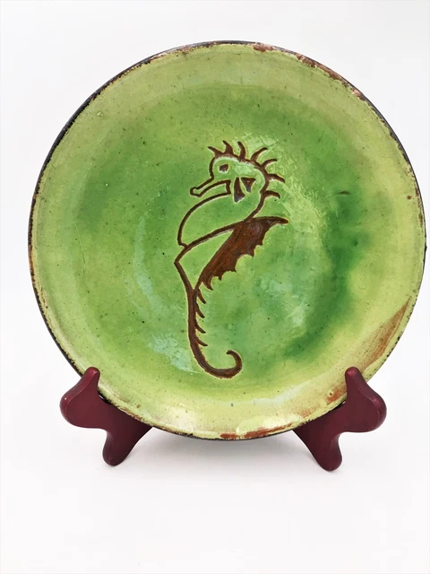 Etienne Noel décor hyppocampe Assiette provençale vernissée DIEULEFIT COLLECTION