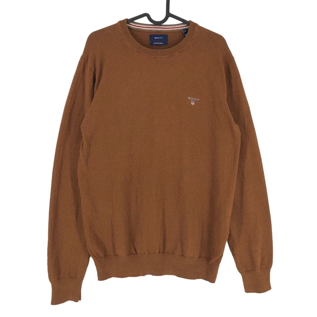 Pull GANT Homme Col Rond Gris – Taille M, Tricot Câble En Coton, Très Bon état