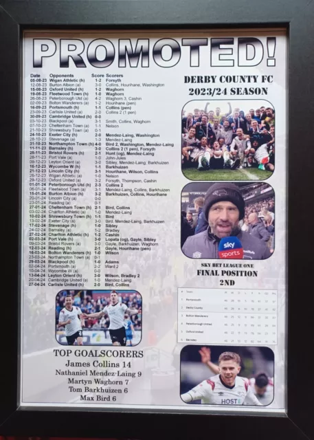 Derby County 2024 League One runners-up - Derby promoted -  souvenir print