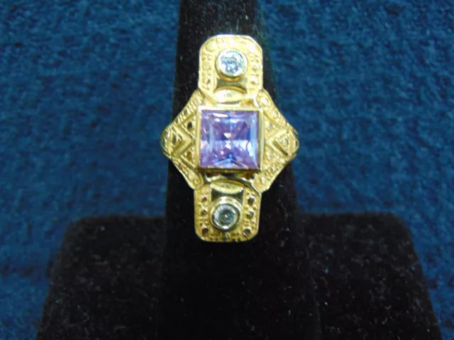 Gold Over Sterling Silver 9.7 Grams W/Purple Stone & Cz Ring Size 8 1/2