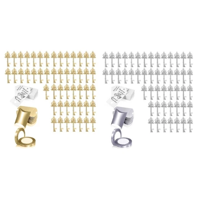 50 Set Wedding Vintage Key Bottle Opener Tags Ribbons Candy Box Decoration