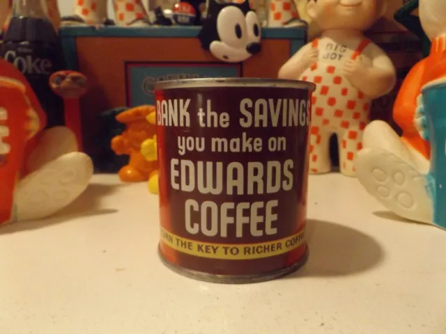 Vintage Metal Can Coin Bank Safeway Grocery Edwards Coffee W/ Turn Key