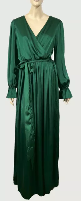 New Baltic Born Emerald Green Ruffle Sleeve Satin Maxi Dress XL