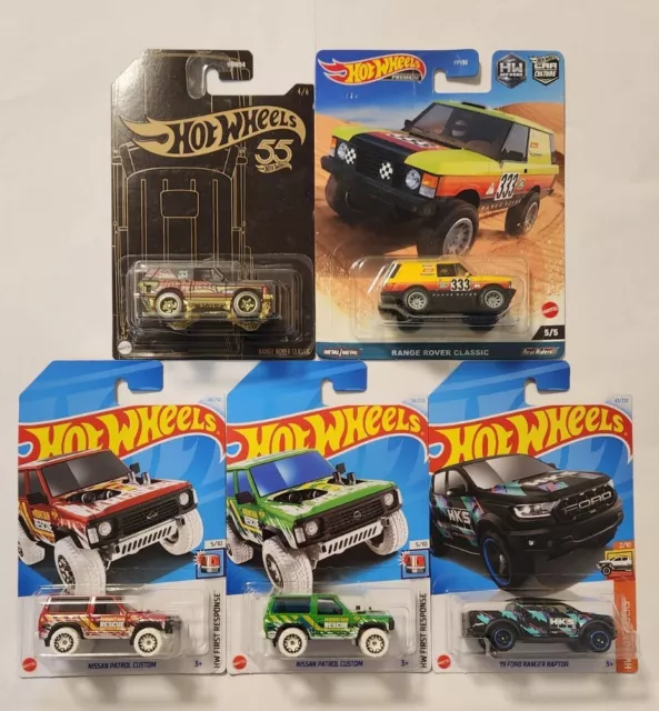 Hot Wheels Set Of 5 4Wd Off Road Nissan Patrol Ford Ranger Raptor Range Rover