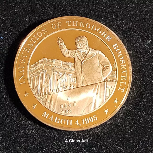 Franklin Mint Bronze Theodore Roosevelt 3/4/05 Inauguration Medal. T6060