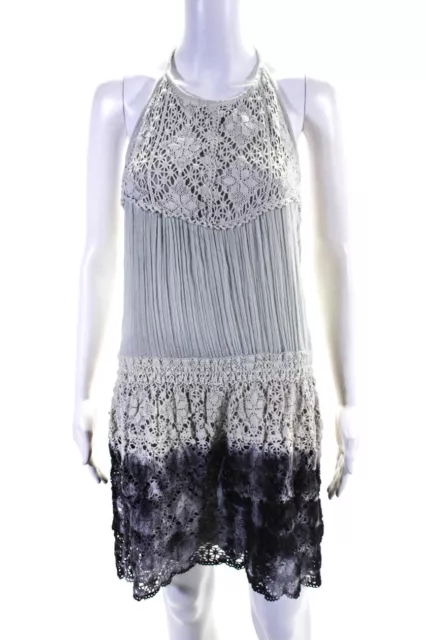 Jens Pirate Booty Womens Lace Sleeveless Blouson Halter Dress Blue Gray Size S