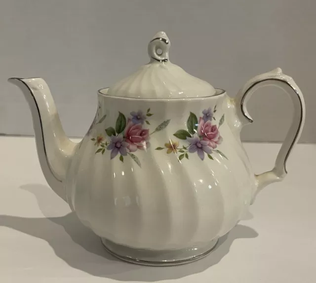 Vintage Sadler Swirl Rose Teapot Floral Gold Trim