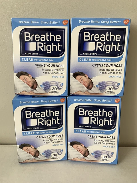 TIRAS NASALES Respira Derecho, SM/MED CLEAR Lote de 4 Cajas 120 Tiras Totales