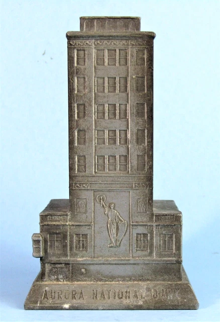 Aurora National Bank Illinois Vintage Metal Banthrico Souvenir Building Bank