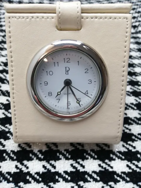 Elegant Dd Travel Alarm Clock in Cream  Leather Case. UK.