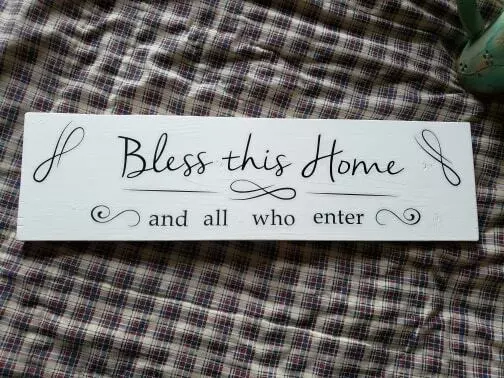 Hand Made Wood Sign Bless This Home Folk Art Country Decor Farmhouse Primitive