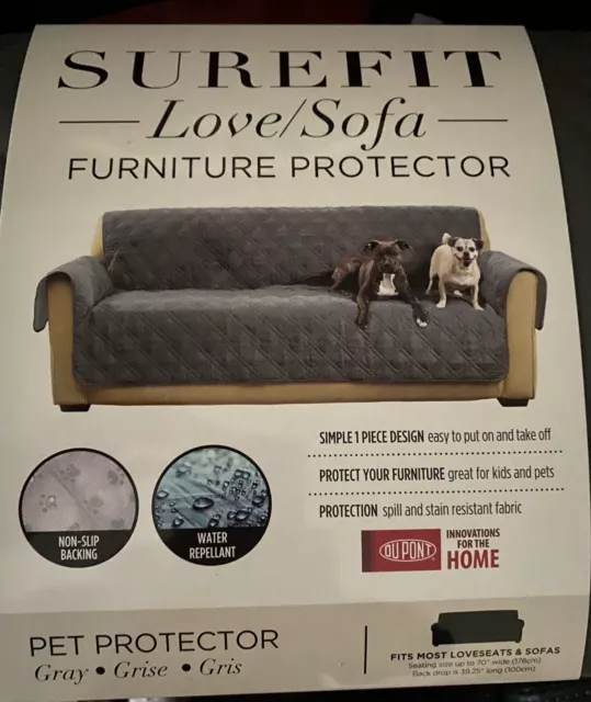 SureFit Quilted Pet Furniture Cover Protector Water+stain Resist Sofa Couch Gray