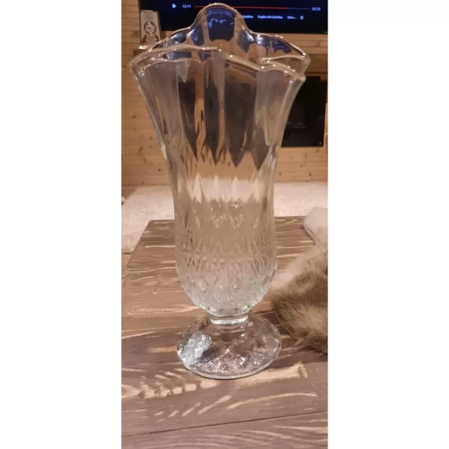 Vintage Fenton  Clear Glass Stretch Ruffle Vase Pressed Glass