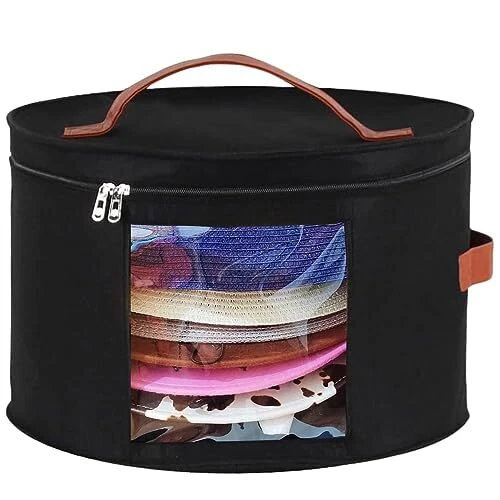 Hat Box-Hat Boxes for Women Storage Travel Hat Box Large Round Hat 1-Black
