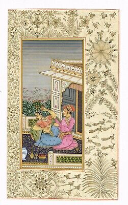 Handmade Mughal Miniature Painting Of Emperor And Empress Enjoying Quality Time