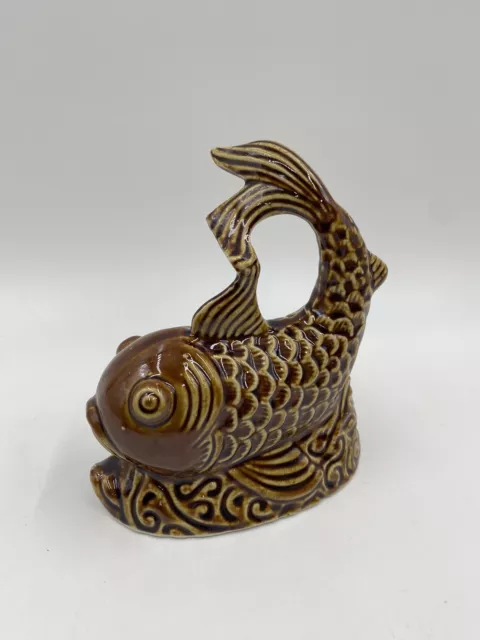 Vintage Ceramic Made in Brazil Brown glazed Coi Fish Large tail Figurine