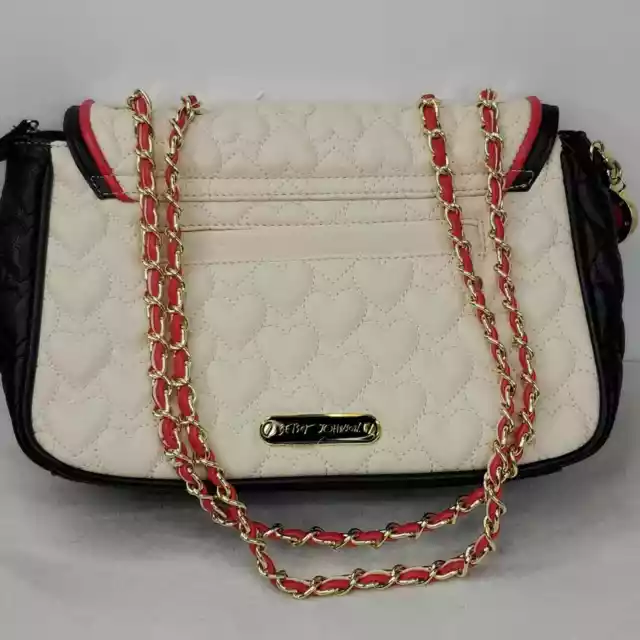 Betsey Johnson Purse Quilted Heart Print Rose Lined Chain Strap Shoulder Bag