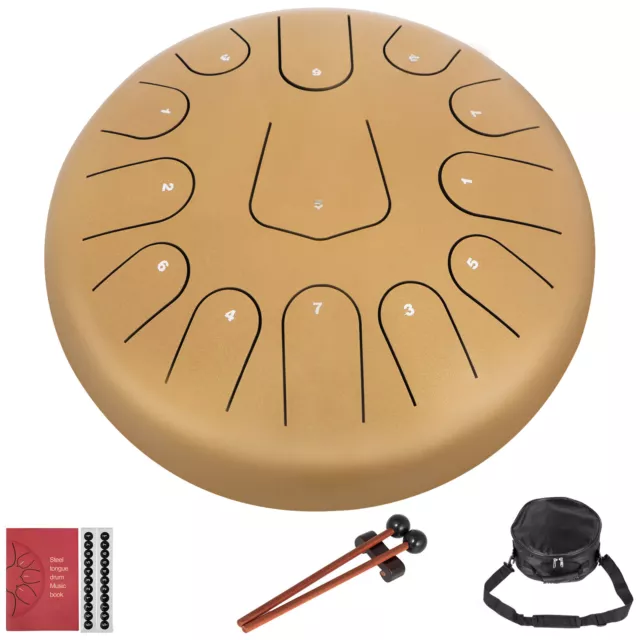 VEVOR 12'' 13 Notes Steel Tongue Drum Handpan Drum Golden Pad Travel Bag Drum