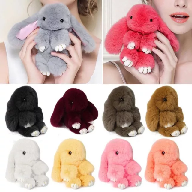 Fur Bunny Fluffy Rabbit Plush Keyring Charm Animal Pendant Keychain Bag Decor HQ