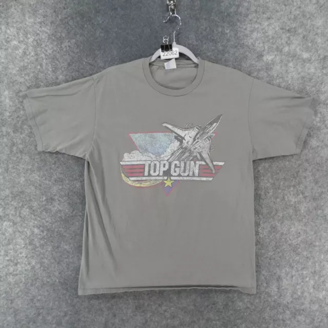 Vintage Top Gun T-Shirt Mens Large Gray Short Sleeve Fighter Jet Y2K