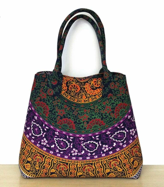 Handmade Multi Mandala Floral Print Cotton Tote Handbag Beach Towel Carrier Bags