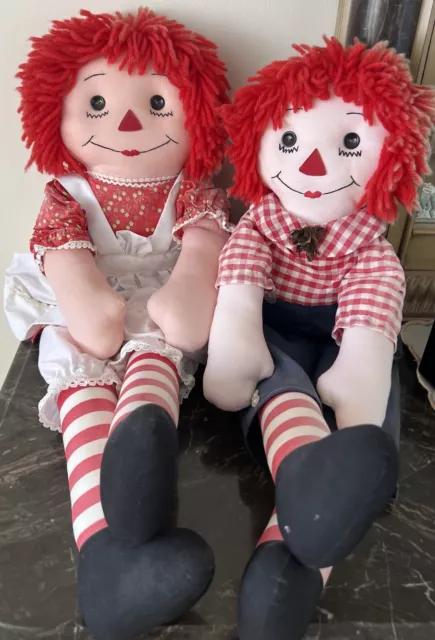 Vintage Handmade 25 Inch Raggedy Ann And Andy Dolls