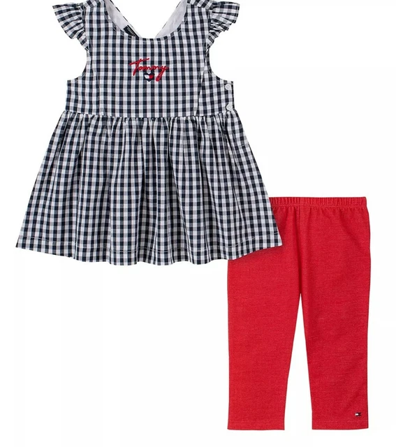 Tommy Hilfiger Little Girl's Red White & Blue Gingham Tunic & Red Capri Set-6