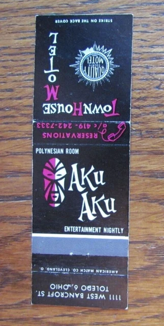 Tiki Bar Matchbook Cover: Aku Aku Polynesian Food Toledo, Ohio Matchcover -C24