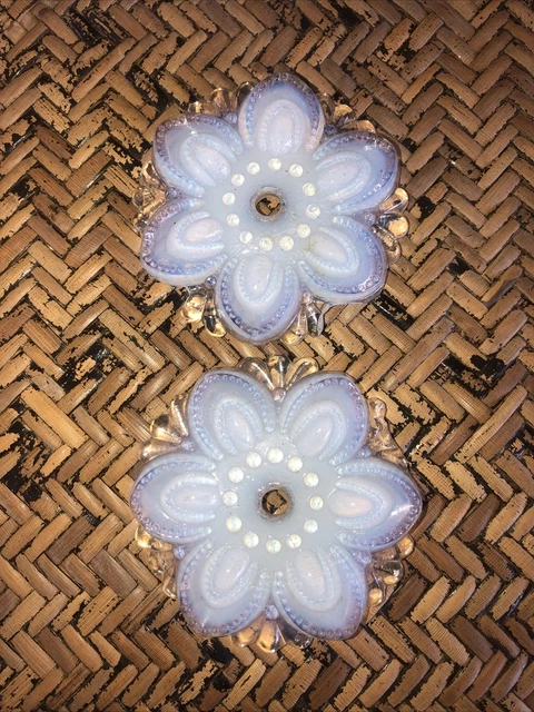 Pair Antique Opalescent Boston Sandwich Glass Curtain Tie Backs no Hardware