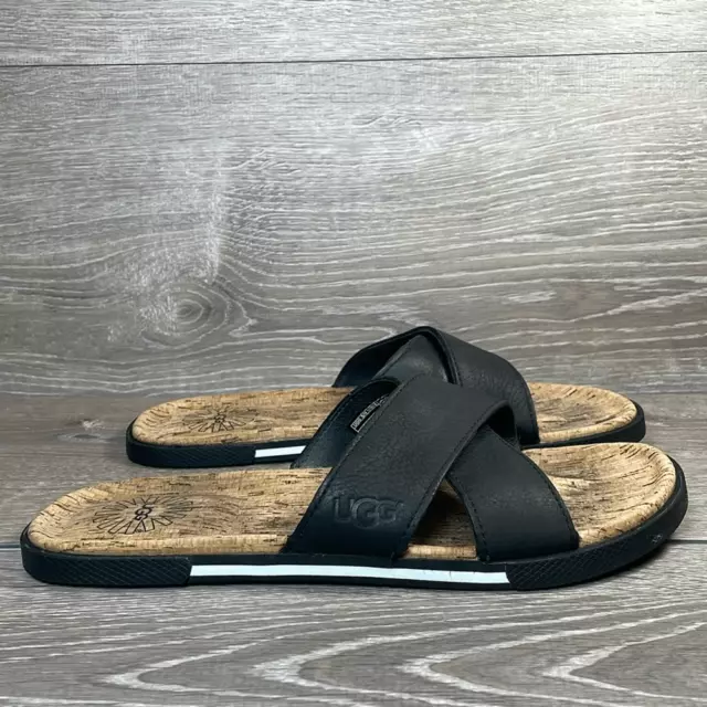UGG ITHAN CORK Men’s Size 9 Double Strap Black Leather Slides Sandals ...