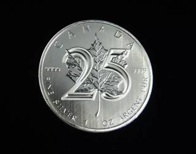 2013 $5 Fine 1 oz Silver Maple Leaf Coin Canada 25th Anniversary 9999 Fine Ag