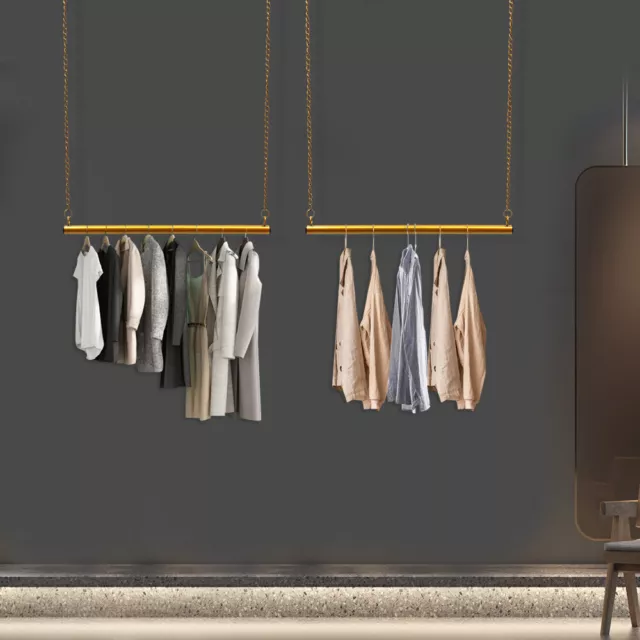 2Pcs Hanging Rack Clothes Pole Display Clothing Garment Rod Height Adjustable