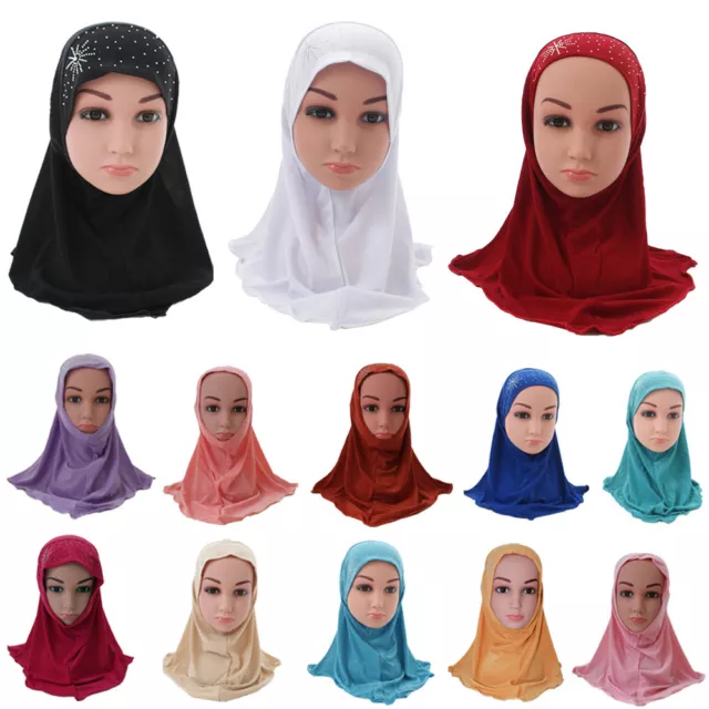 New Little Girls Islamic Kids Muslim Hijab Headwear Scarf Shawl Hat Caps 2-6Year