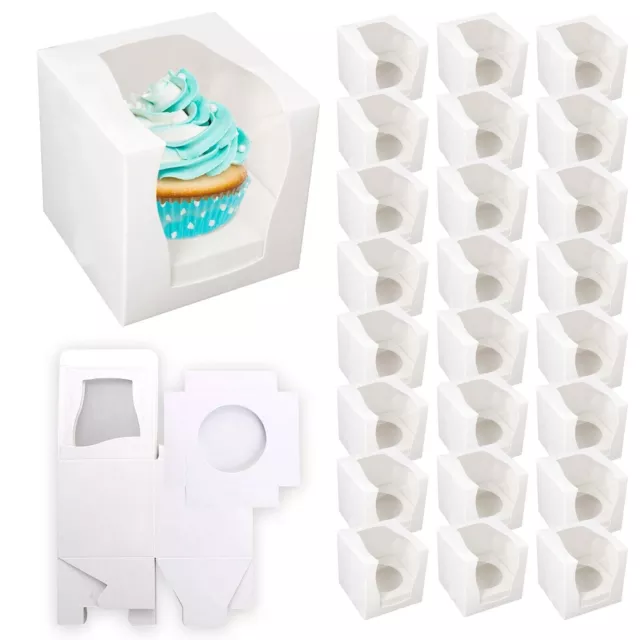 24-96 Cupcake Boxes Single Individual Cup Cake Box & Window Removable Inner Tray